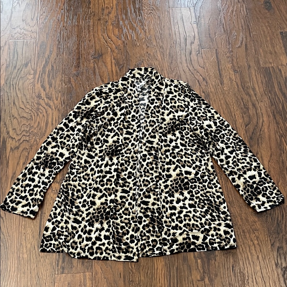 Leopard Print Women's Open Satiny Cardigan